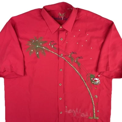 Bamboo Cay Hawaiian Shirt Red Christmas Santa Sleigh Embroidered Men Sz 3XL - Image 1 of 4