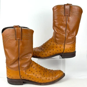 Justin 3186 Men's 8.5 D Exotic Roper Boots Cognac Full Quill Ostrich Leather - Picture 1 of 11
