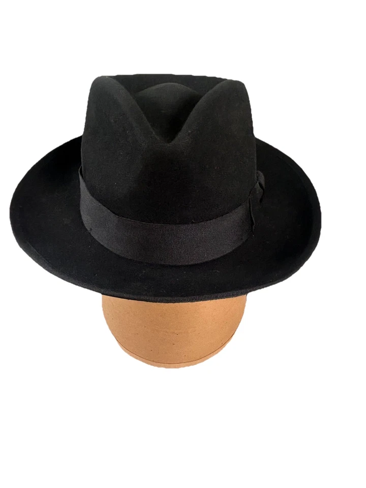 Scala New Yorker Fedora Hat Black 100% Wool Felt Wide Brim Size L Vintage Style - Image 1 of 4
