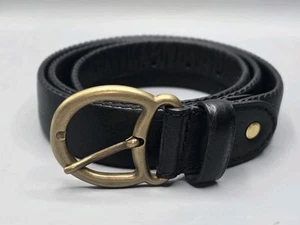 Mens Ermenegildo Zegna Black Italian Leather Belt Medium Brass Buckle - Picture 1 of 16