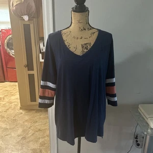 SO manica 3/4 blu navy XXL arancione/bianco righe sulle maniche scollo a V - Foto 1 di 4