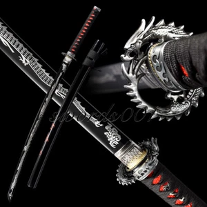 Handmade Black Blade Japanese Samurai Katana Sword 1095 High Carbon Steel Sharp - Picture 1 of 15