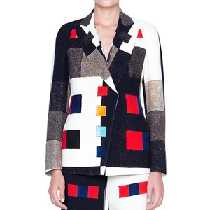 Akris Derek Colorama Print Rainbow Squares Grid Wool Blazer Jacket Colorblock 8 - Picture 1 of 17