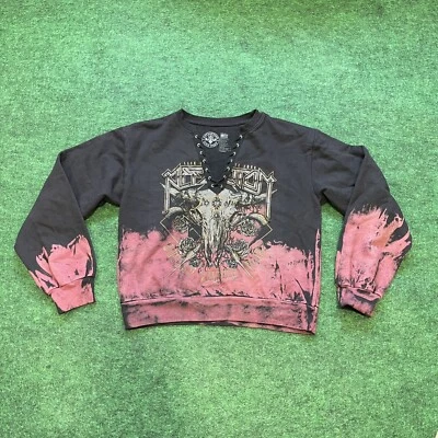 Affliction Sweatshirt Women S Black Outlaw Country Tour Skull V-Neck Pullover - Image 1 of 4