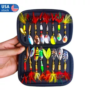 16PCS Fishing Lures Spinner Bait Metal Crankbait Bass Blade Spoon Bag Tackle USA - Picture 1 of 12