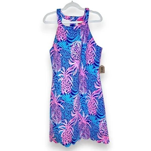 LILLY PULITZER Sophelia Halter Shift Dress Girl's 16 Borealis Blue Tropic Down - Picture 1 of 4