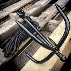 Grappling Hook and Cord Rope Black Stainless Steel Outdoor Climbing Ninja  - Picture 1 of 2