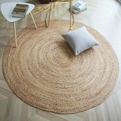 Round Rug Jute Natural 100%Handmade Carpet Reversible Braided Modern Rustic Look - Image 1 of 4