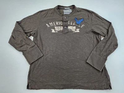 Camisa American Eagle Hombres Botón Cuello Redondo Marrón Logo Camisa XL Deletrear Preppy Foto 1 de 4