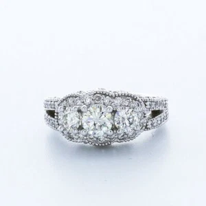 1.32ct tw G/SI1 Round Natural Certified Diamonds 14K Gold Halo Side Stone Ring - Picture 1 of 8