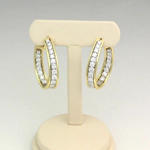 14K White & Yellow Gold 2 cttw Diamond Front Back VIntage Hoop Earrings Pierced - Picture 1 of 9