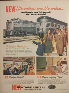 1947 anuncio impreso vintage New York Central. Servicio de tren posterior a la Segunda Guerra Mundial - Imagen 1 de 1