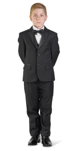 Boy Suit Tuxedo Black 5 Piece Set Satin Details Kid Dress Formal Wedding AZARMAN - Picture 1 of 9