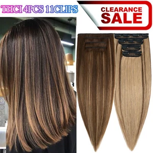 US CLEARANCE Remy Human Hair Extensions 4PCS Clip In Full Head THICK Double Weft - Picture 1 of 55
