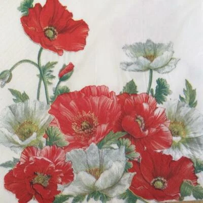 PAPER NAPKINS / SERVIETTES DECOUPAGE PK20 RED AND WHITE POPPIES 3 PL - image 1 of 2