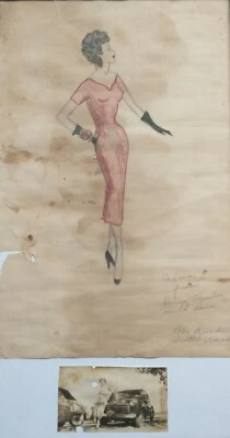 Time Capsule Find: Original Hand-Drawn Pin-Up Art on Vintage Paper - Image 1 of 4