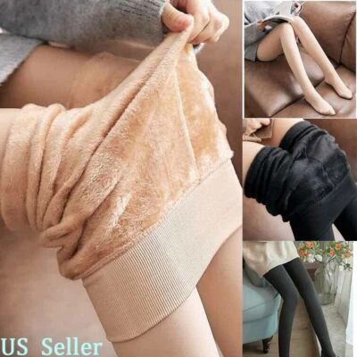Medias medias de felpa cálidas gruesas de invierno forradas de vellón translúcido para mujer Foto 1 de 4