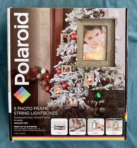 Polaroid 5-Photo Frame 12ft String LED Lightboxes - Distressed Gray Wood NEW - Picture 1 of 3