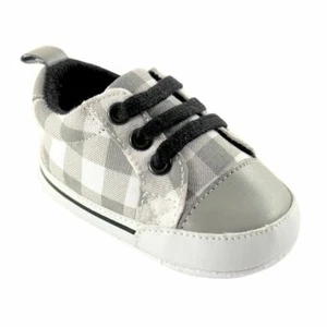 Baby Boy Canvas Sneakers, Gray Plaid Size L 12 - 18 Months NWT Luvable Friends  - Picture 1 of 1
