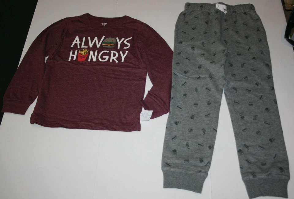 Carter's Boys Sz 4 Years Set 2 Piece Outfit Always Hungry Top & Terry Pants VGUC