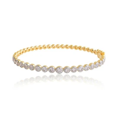 2.70 Ct Lab Grown CVD Round Diamond Beaded Bangle Bracelet Gift 18k Yellow Gold - Image 1 of 4