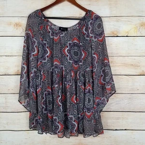 AB Studio Womens Size M Top Layered With Tank Ruffle Floral Geometric Flowy Work - Picture 1 of 6