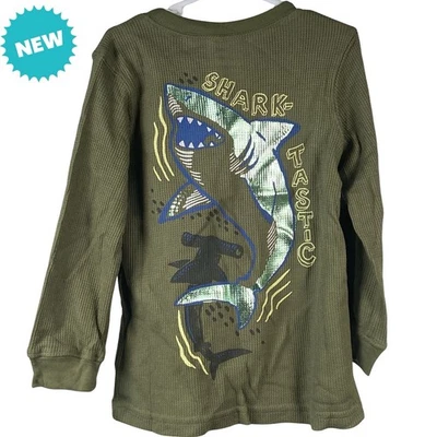 Carter's Shirt Toddler Boy's Size 2T Green Thermal Shark-tastic Long Sleeve NEW - Image 1 of 4