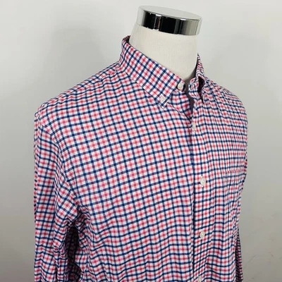 Camisa xadrez J Crew grande slim fit verão rosa azul xadrez algodão botão para baixo - Imagem 1 de 4