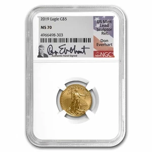 2019 1/10 oz American Gold Eagle MS-70 NGC (Everhart Signed) - Picture 1 of 3