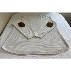 Lety & Me Women's 3X Off White Sweater Long Sleeve Josey Elbow Patch Waffle Knit - Picture 1 of 7