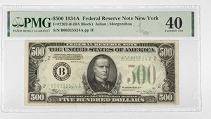 1934-A $500 Federal Reserve Note PMG 40 New York FRN US Banknote Fr. 2202-B - Picture 1 of 2