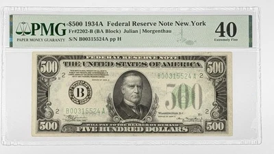 1934-A $500 Federal Reserve Note PMG 40 New York FRN US Banknote Fr. 2202-B - Image 1 of 2