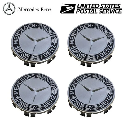 4 For Mercedes Benz Wheel Center Caps Black 75mm Rim Emblems Hubcaps Cover - Image 1 of 4
