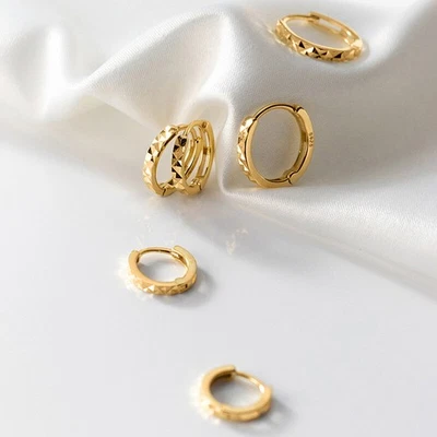 Woman Fashion Real s925 Sterling Silver Rhombus Earring Clip Huggie Hoop New - Image 1 of 3