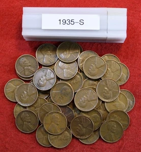1935-S Lincoln Wheat Cent Penny 50 Coin roll Circulated coins rolls - Picture 1 of 3