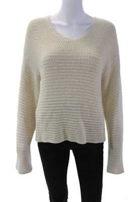 Massimo Dutti Womens Open Front Crew Neck Pullover Sweater Top Cream Size S - Image 1 of 4