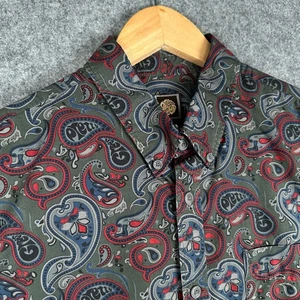 Pretty Green Shirt Mens Medium Grey Paisley Long Sleeve Slim Oasis Psychedelic - Picture 1 of 13