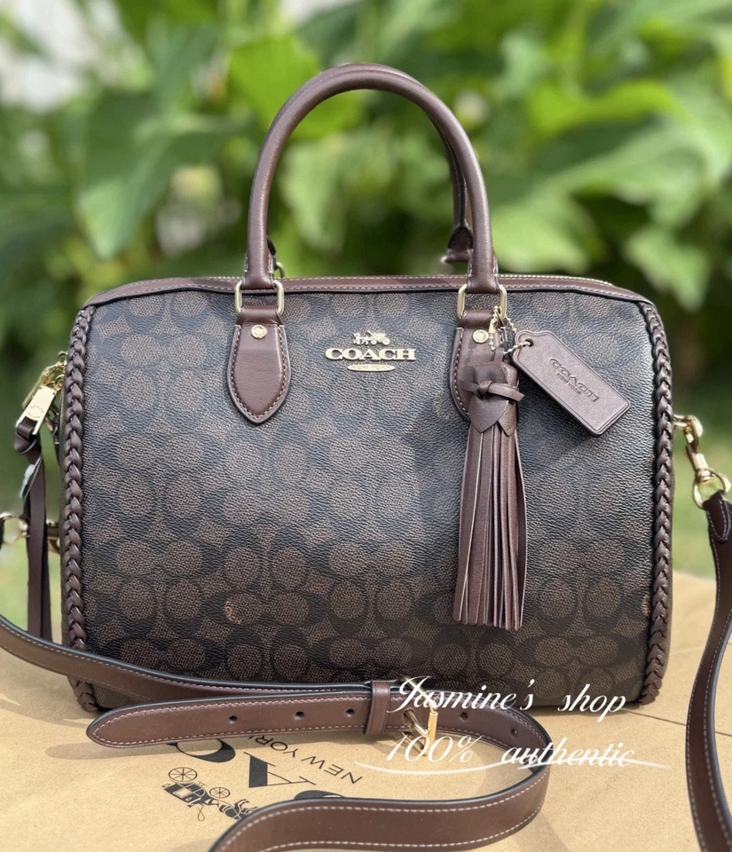 Coach CCE36 Rowan Large Satchel Bag In Signature With Fringe Walnut/maple