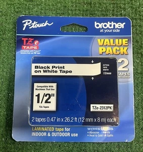 Brother Genuine P-Touch TZe-2312PK Black White Laminated Tape 2 Pack - Picture 1 of 3