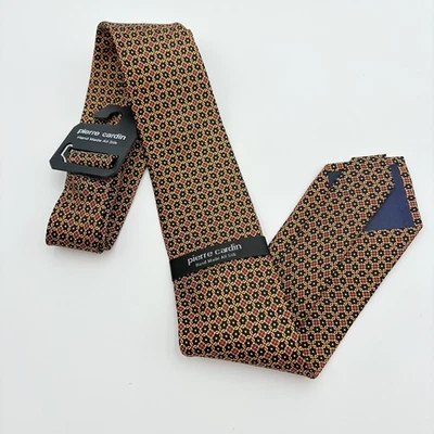 Pierre Cardin Hand Made Silk Tie – Black with Red & Gold Geometric Floral Print - Image 1 of 4