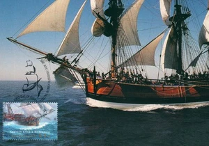 1995 Vintage Captain Cook's Endeavour POSTCARD with FDI stamp - as NEW - Picture 1 of 2