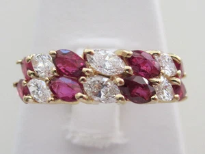 Clásico 14k. Banda de oro amarillo Marqiuse rubí y diamantes, vintage - Imagen 1 de 9