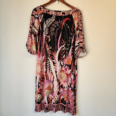Elie Tahari Floral Midi Dress Size M,Scoop Neck,1/2 sleeve, Cotton Blend,Classic - Image 1 of 4