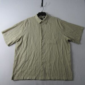 Arrow Shirt Mens Large Beige White Striped Button Up Short Sleeve Pocket Casual