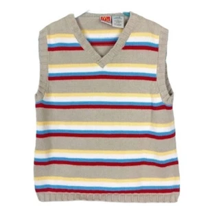 Mcdonald's Kids Sweater Vest Youth 5T Tan Yellow Red Striped Flax Combo Pullover - Picture 1 of 4