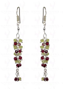 Peridot & #Garnet #Gemstone Faceted Bead Earring In#925  #SterlingSilver - Picture 1 of 3