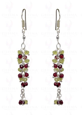 Peridot & #Garnet #Gemstone Faceted Bead Earring In#925  #SterlingSilver - Image 1 of 3
