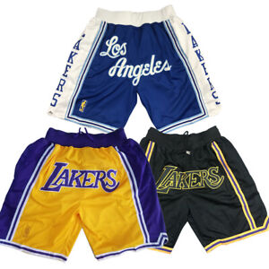 Retro Los Angeles Lakers Basketball Shorts Adults Stitched Gold Logo