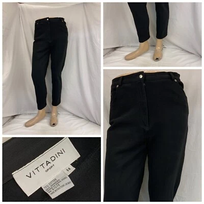 Pantalones Vittadini Talla 14 Negros Frente Plano Ajustados Algodón Elástico YGI N2-799 Foto 1 de 4