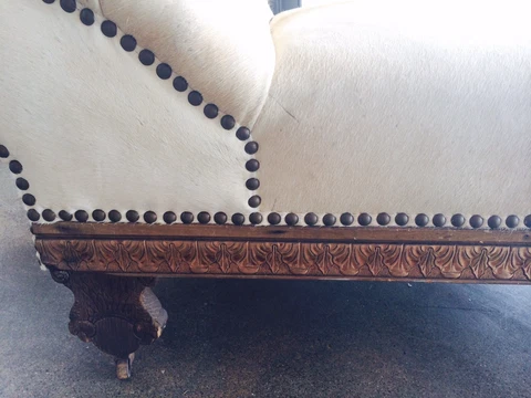 CIRCA LATE 1800's PSYCHIATRIST LOUNGE FRAME RECOVERED IN WHITE COWHIDE Cover
